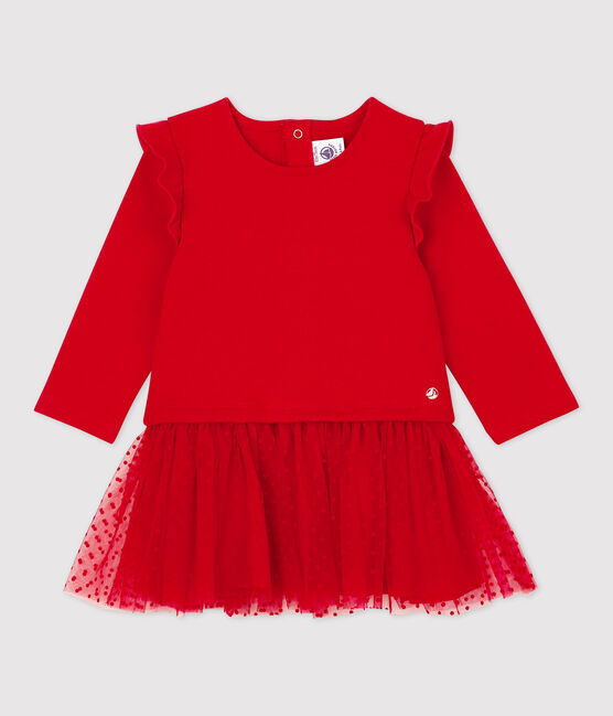 Vestido de muletón y tul de bebé. rojo TERKUIT