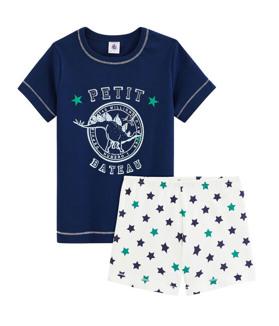 Pijama corto de lino/algodón para niño azul MEDIEVAL/blanco MULTICO