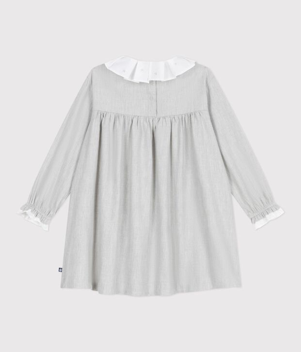 Vestido infantil liso de manga larga de franela gris