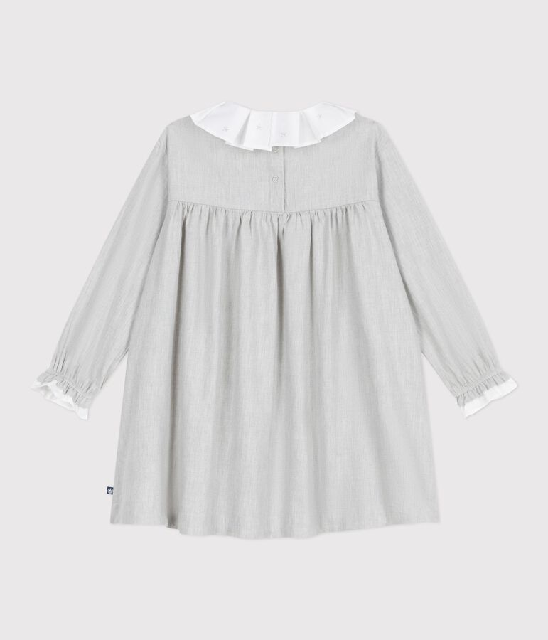 Vestido infantil liso de manga larga de franela gris