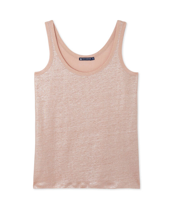 Camiseta sin mangas para mujer, de lino brillante rosa ROSE/gris ARGENT