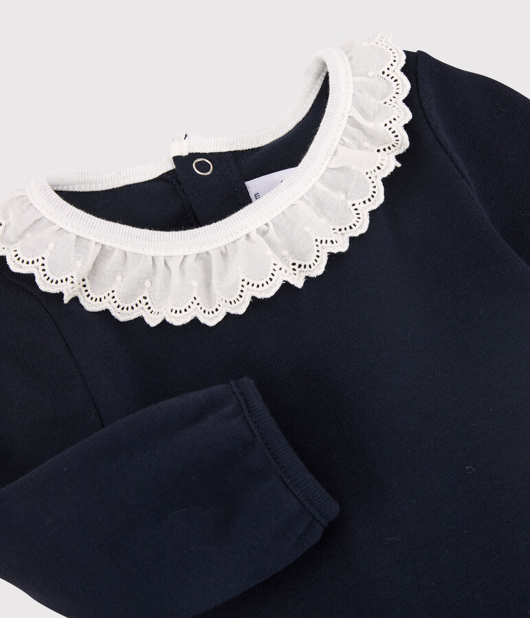 Vestido de manga larga para beb&eacute; ni&ntilde;a blanco/azul