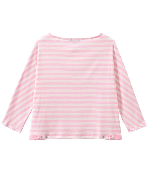 Camiseta de manga tres cuarto rayado rosa/blanco