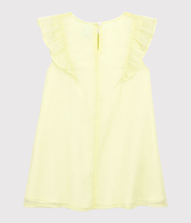 Vestido de celebraci&oacute;n de crep&eacute; de ni&ntilde;a amarillo