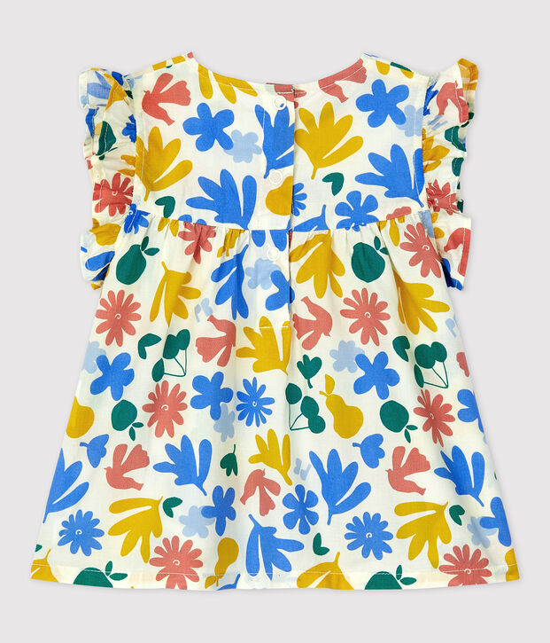 Blusa sin mangas con estampado de flores de popelina de beb&eacute; blanco/multicolor