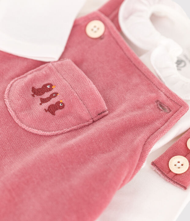 Conjunto de peto de terciopelo para beb&eacute; rosa