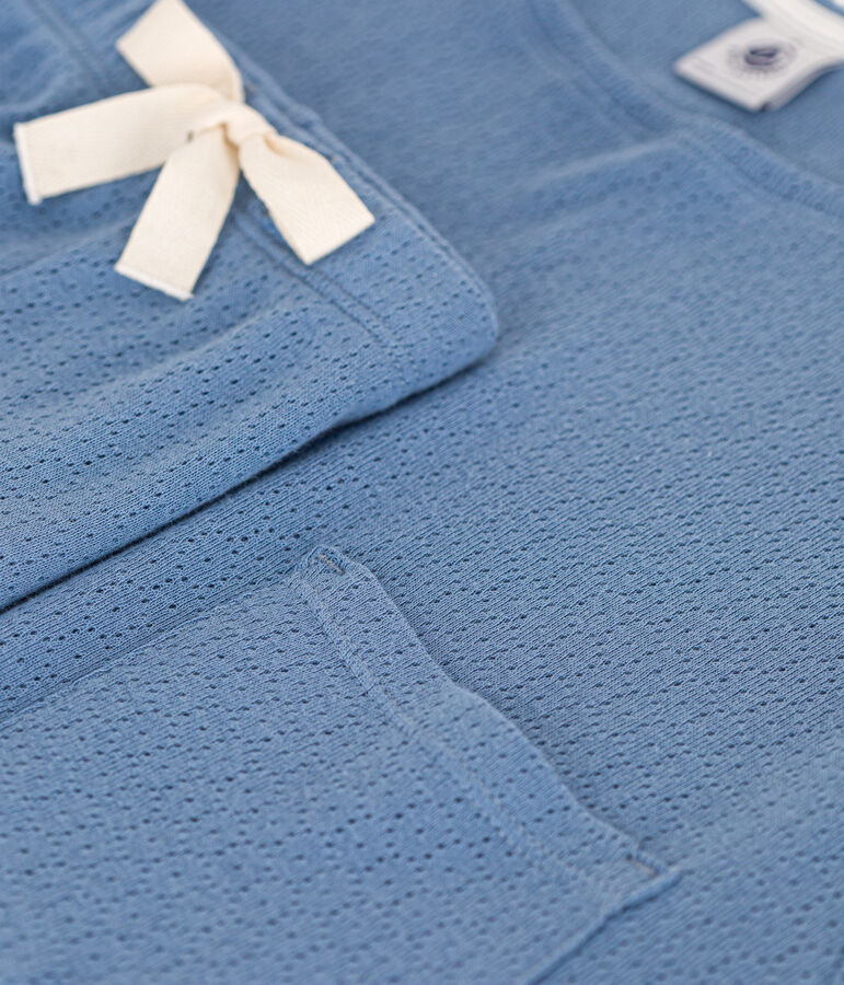 Pijama con pantal&oacute;n corto y camiseta lisa de algod&oacute;n calado para mujer azul