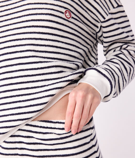 Pijama de rizo de algodón a rayas para mujer azul MILK/ SOIR
