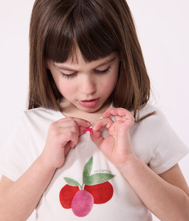 Pijama corto infantil de algod&oacute;n con estampado de frutas blanco/multicolor