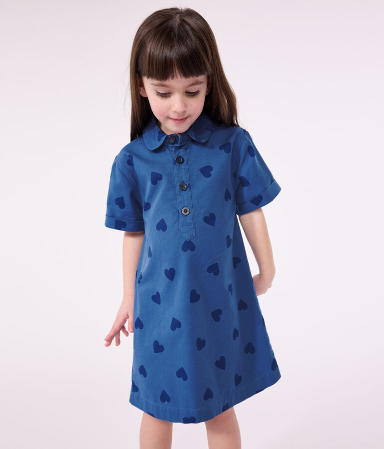 Vestido infantil de algod&oacute;n de manga corta con corazones azul/azul