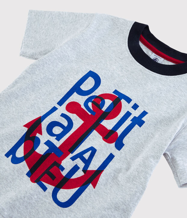 Camiseta de manga corta de algod&oacute;n de ni&ntilde;o gris