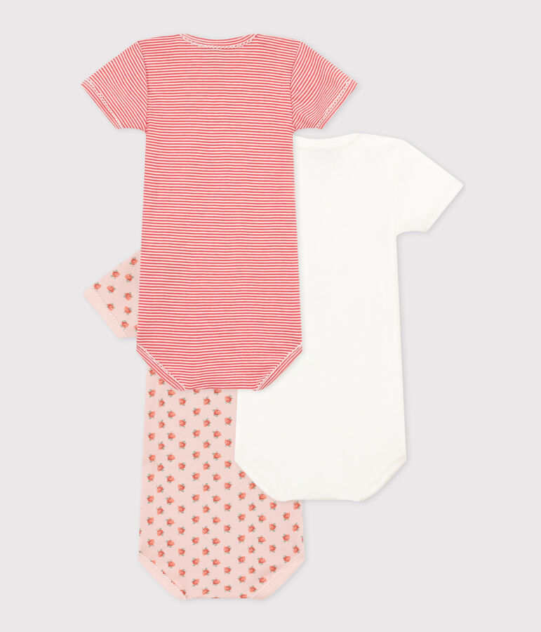 Juego de 3 bodis de manga corta de algod&oacute;n con flores para beb&eacute; variante 1