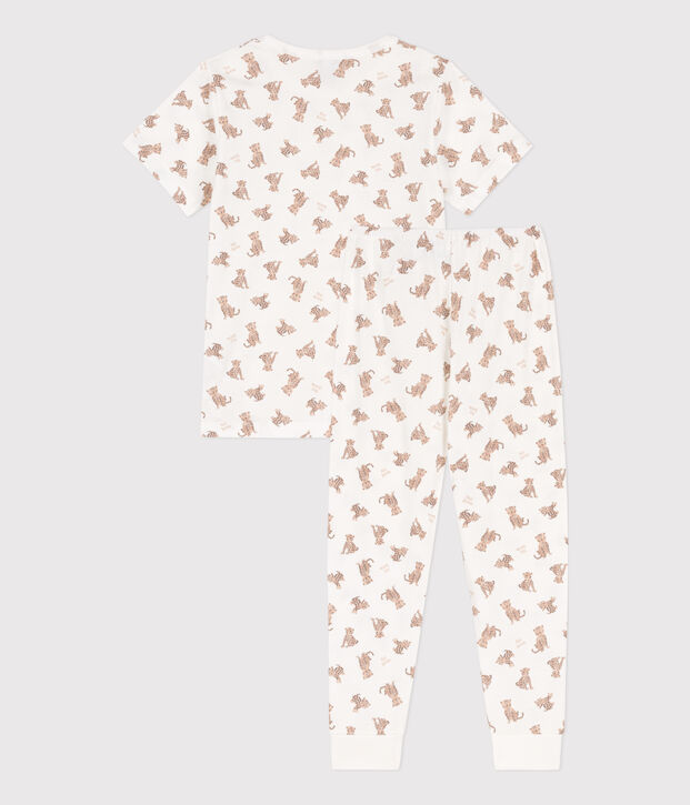 Pijama de manga corta con leopardos de algod&oacute;n de ni&ntilde;o/ni&ntilde;a blanco/multicolor
