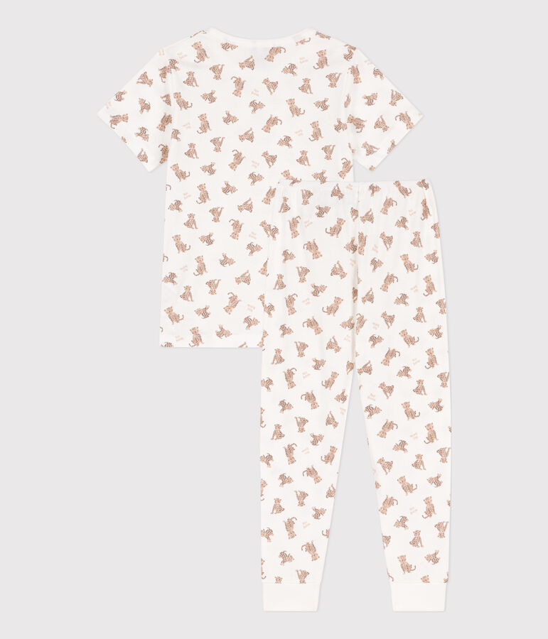 Pijama de manga corta con leopardos de algod&oacute;n de ni&ntilde;o/ni&ntilde;a blanco/multicolor
