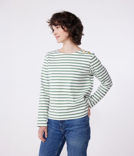 Marinera de algodón de manga larga para mujer verde MARSHMALLOW/ PALMERAIE