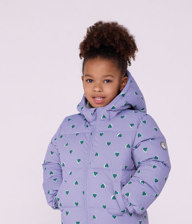 Plum&iacute;fero infantil con estampado de corazones violeta/multicolor