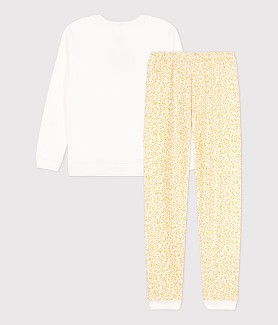 Pijama de flores de niña bimaterial blanco MARSHMALLOW/blanco MULTICO