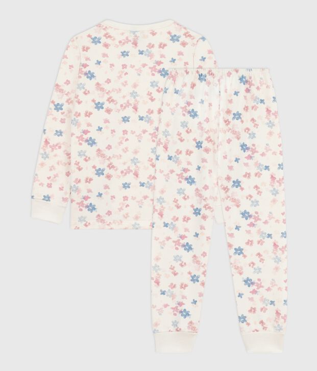 Pijama infantil de felpa con estampado de flores crudo/multicolor