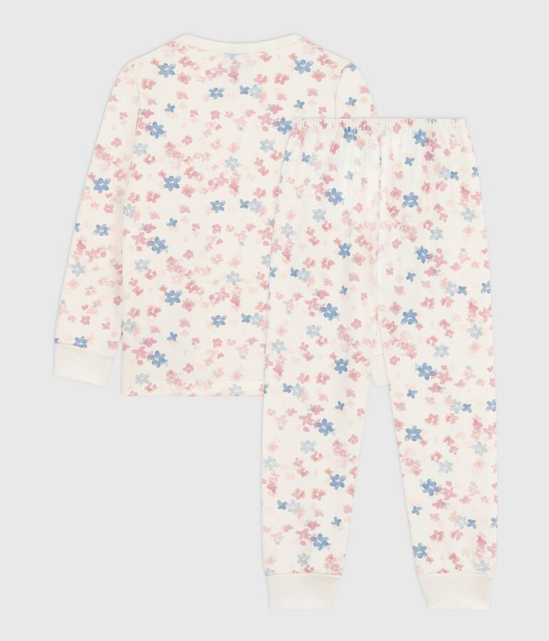 Pijama infantil de felpa con estampado de flores crudo/multicolor