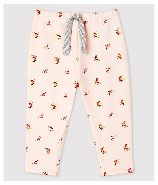 Pantalón estampado de felpa de bebé niña. rosa FLEUR/blanco MULTICO
