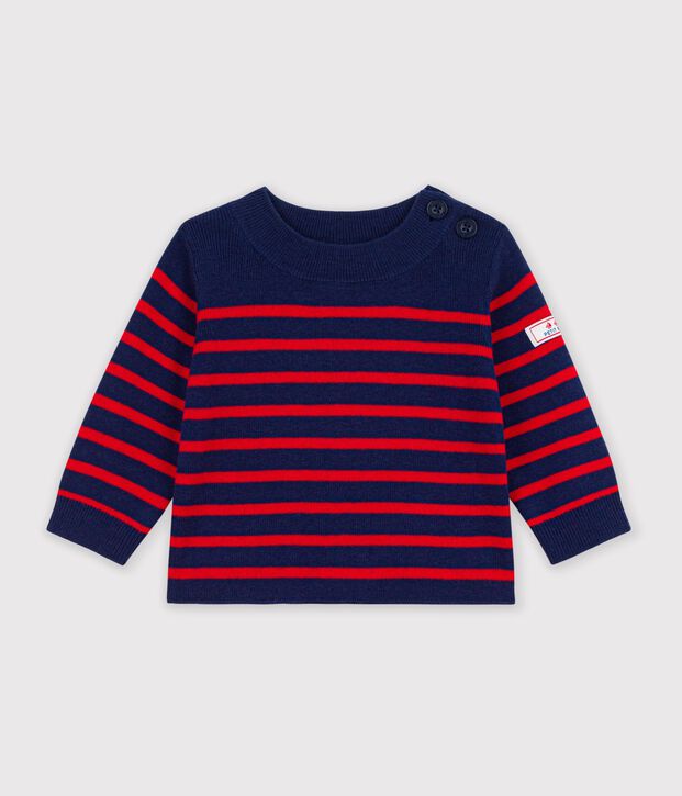 Jersey de lana y algod&oacute;n con rayas marineras para beb&eacute; azul/rojo