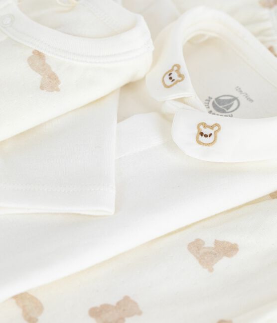 Conjunto de regalo de 3 piezas de algodón con estampado de osito para bebé MARSHMALLOW/ BRUN