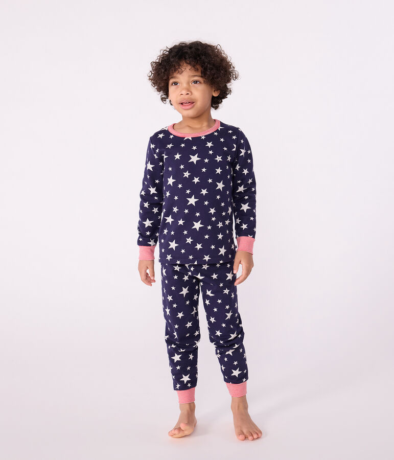 Pijama infantil de felpa con estampado de estrellas azul/blanco