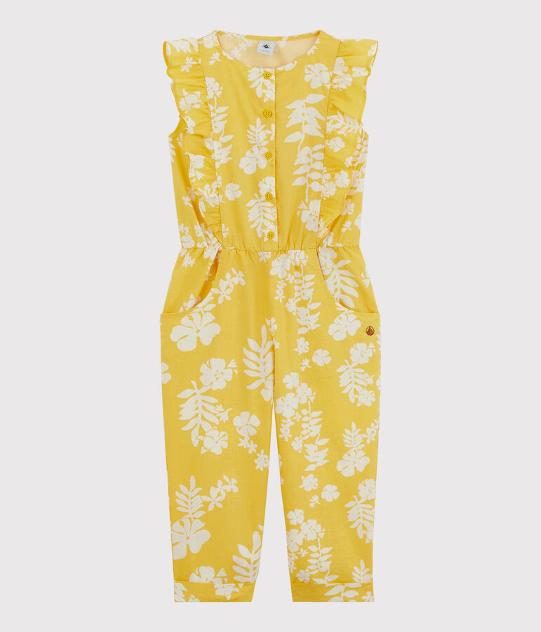 Mono de popelina estampada para ni&ntilde;a amarillo/blanco