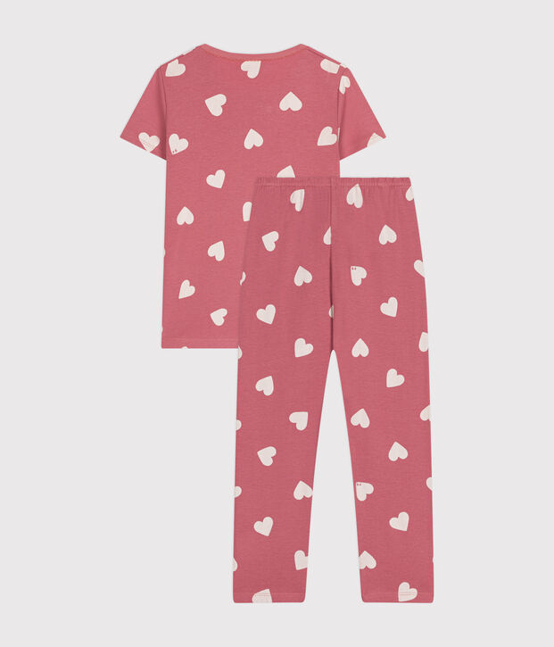 Pijama infantil de algod&oacute;n con estampado corazones rosa/crudo