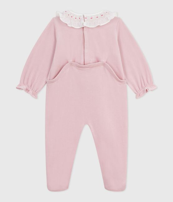 Pijama liso de terciopelo con abertura trasera para bebé rosa JOLI