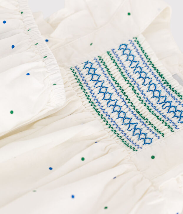 Vestido blanco de algod&oacute;n y pololo con estampado de lunares para beb&eacute; blanco/multicolor