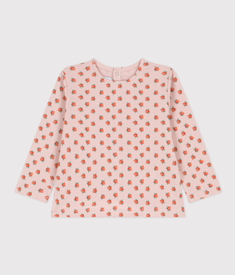 Camiseta de manga larga de algod&oacute;n de beb&eacute; ni&ntilde;o rosa SALINE/blanco MULTICO