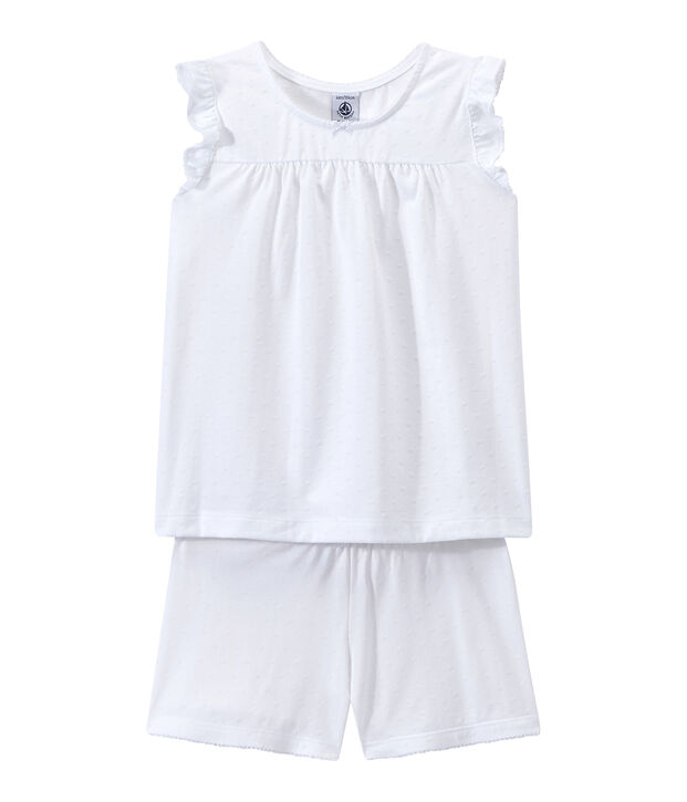 Pijama corto de algod&oacute;n fino para chica blanco