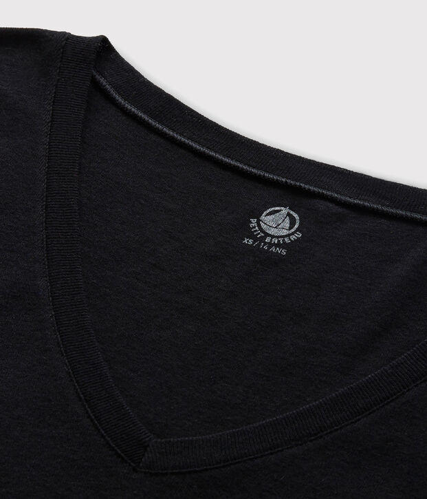 Camiseta L'ICONIQUE con cuello de pico de algod&oacute;n de mujer negro