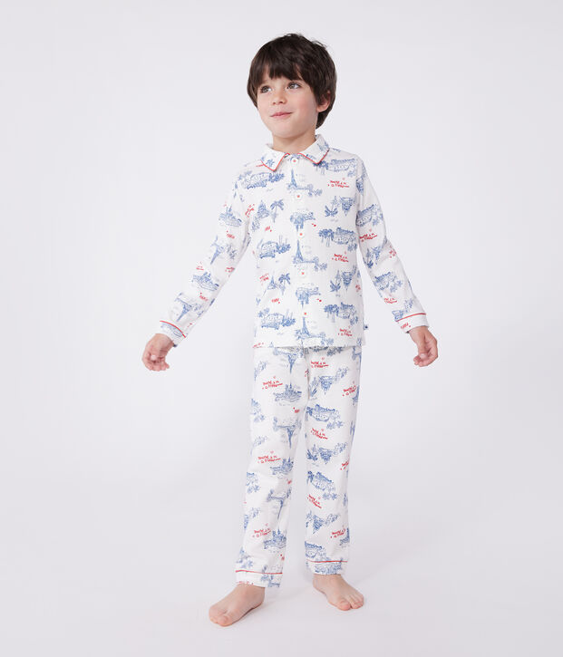 Pijama infantil abotonado de algod&oacute;n con estampado de Par&iacute;s blanco/multicolor