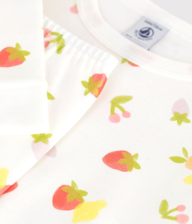 Pijama infantil muy ajustado de algod&oacute;n con estampado de frutas blanco MARSHMALLOW/blanco MULTICO