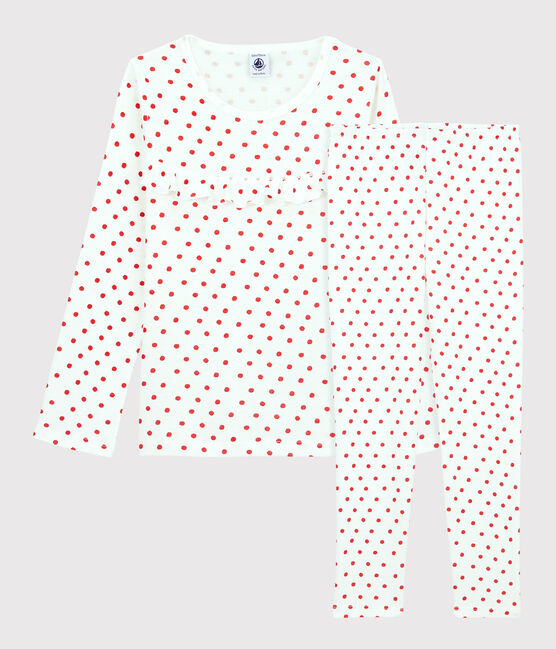 Pijama con lunares rojos de algodón de niña blanco MARSHMALLOW/rojo PEPS