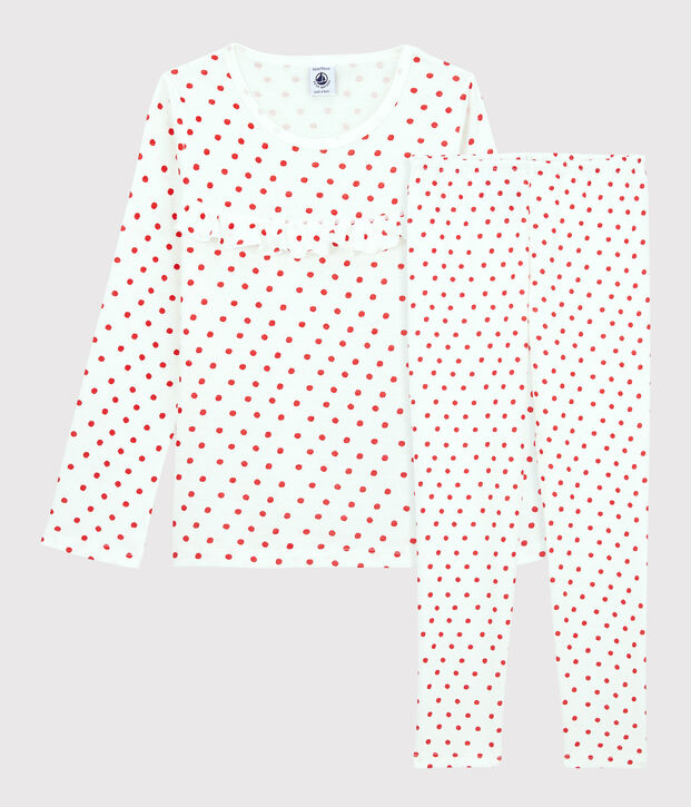 Pijama con lunares rojos de algod&oacute;n de ni&ntilde;a blanco/rojo