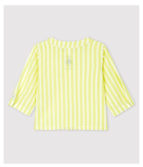 Blusa de rayas amarillas de bebé en popelina de algodón biológico amarillo JAUNE/blanco MARSHMALLOW