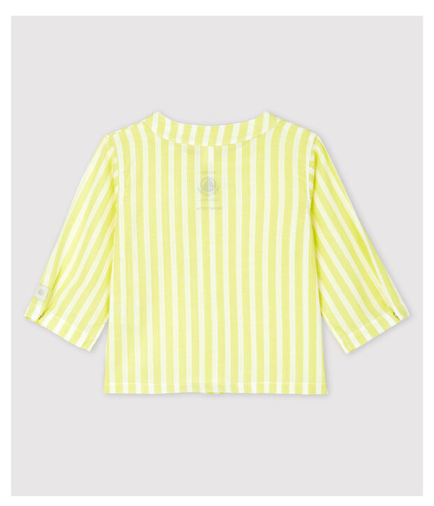 Blusa de rayas amarillas de beb&eacute; en popelina de algod&oacute;n biol&oacute;gico amarillo/blanco