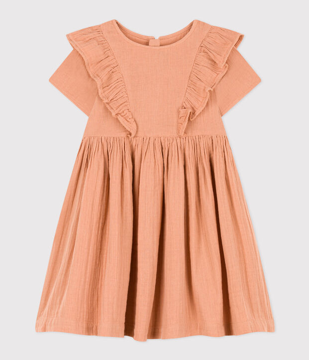 Vestido de manga corta de gasa de algod&oacute;n liso para ni&ntilde;a rosa