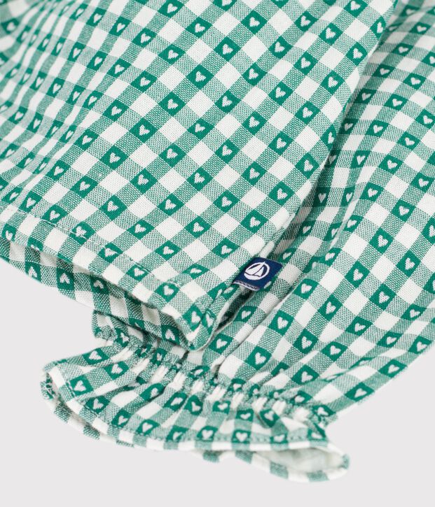 Blusa de algod&oacute;n de manga larga con estampado vichy con corazones para beb&eacute; verde/blanco