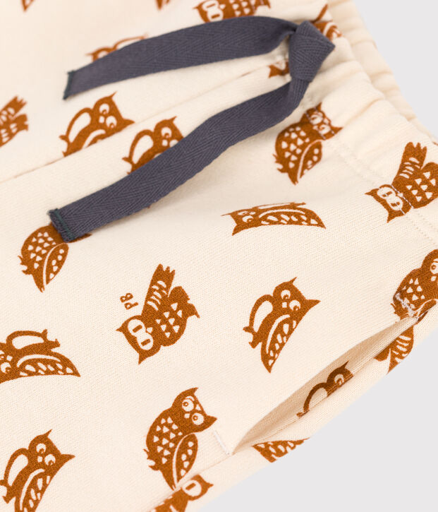 Pantal&oacute;n de felpa con estampado de b&uacute;hos para beb&eacute; crudo/marron