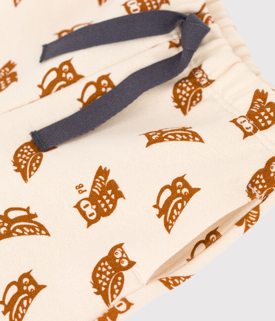 Pantalón de felpa con estampado de búhos para bebé blanco AVALANCHE/ ECUREUIL