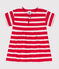 Vestido de manga corta de punto grueso a rayas para bebé rojo PEPS/blanco MARSHMALLOW