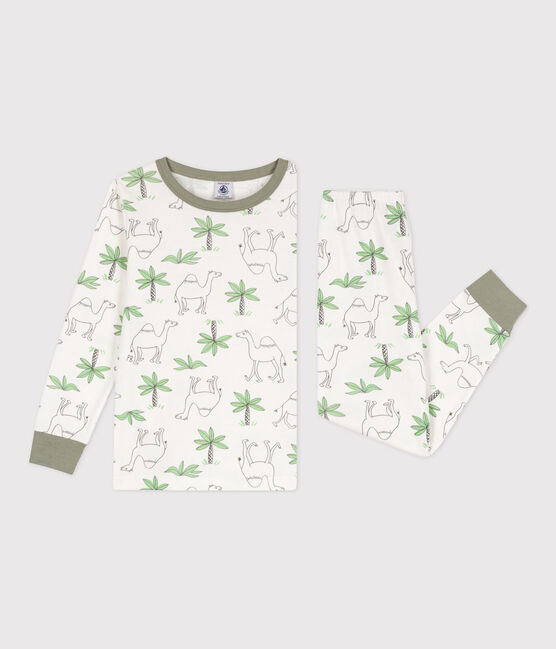 Pijama de algodón con dromedarios para niño/niña blanco MARSHMALLOW/blanco MULTICO