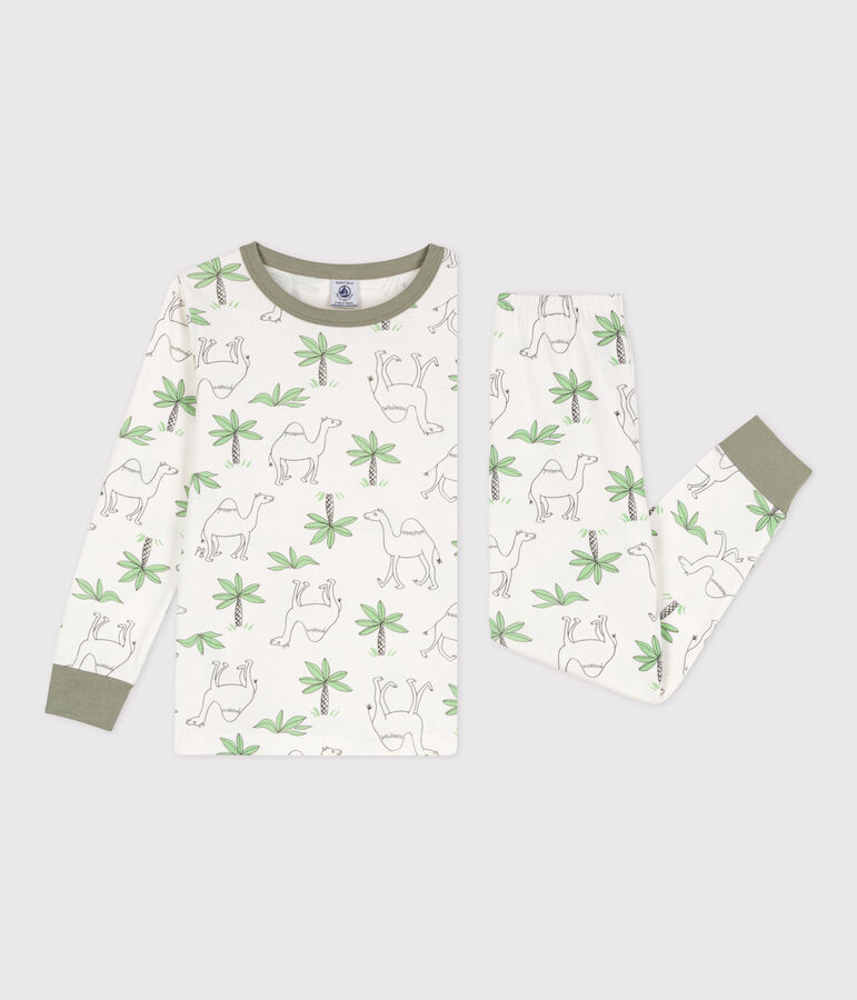 Pijama de algod&oacute;n con dromedarios para ni&ntilde;o/ni&ntilde;a blanco MARSHMALLOW/blanco MULTICO