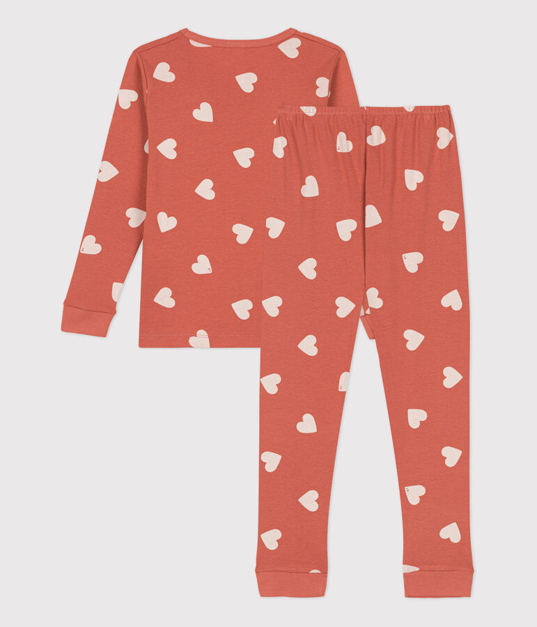 Pijama snugfit de algod&oacute;n con coraz&oacute;n para ni&ntilde;a rosa/blanco