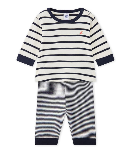 Pijama sin pies para bebé niño beige COQUILLE/azul SMOKING