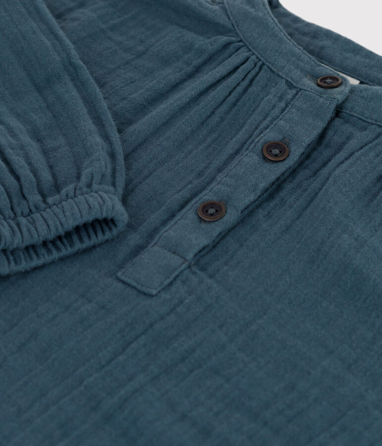 Vestido de manga larga de gasa de algod&oacute;n de ni&ntilde;a gris